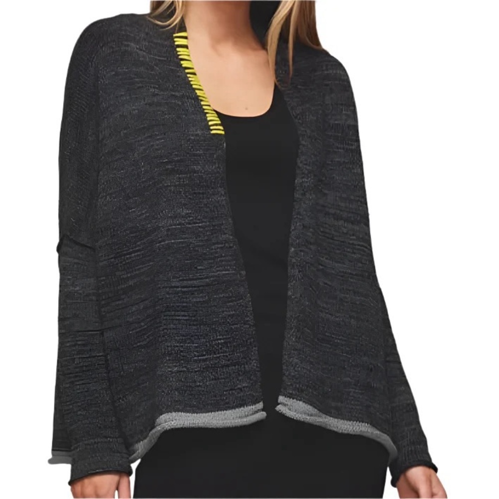 Zaket & Plover Dark Gray Open-Front Knit Cardigan with Subtle Contrast Trim